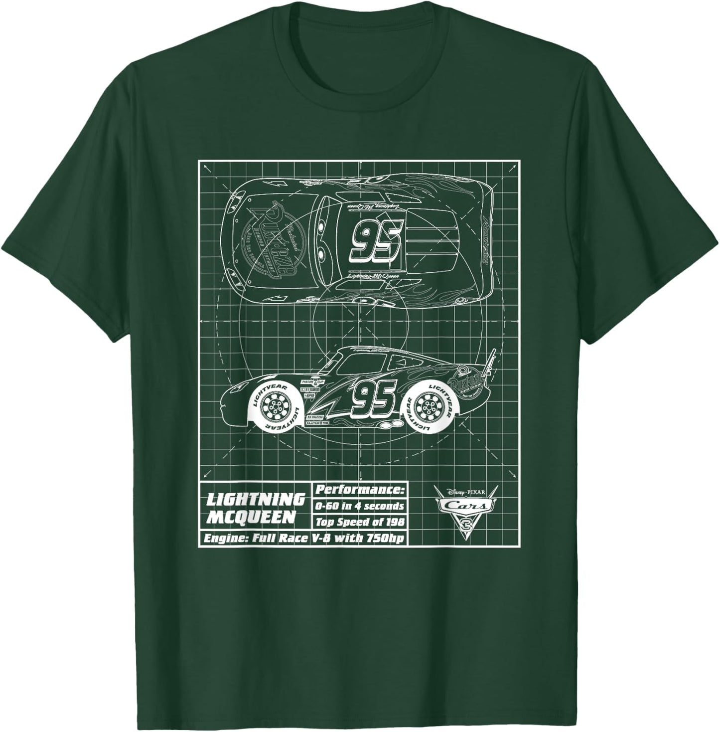 Cars Lightning McQueen Blueprint , black T-Shirt - T-Shirt | Forest