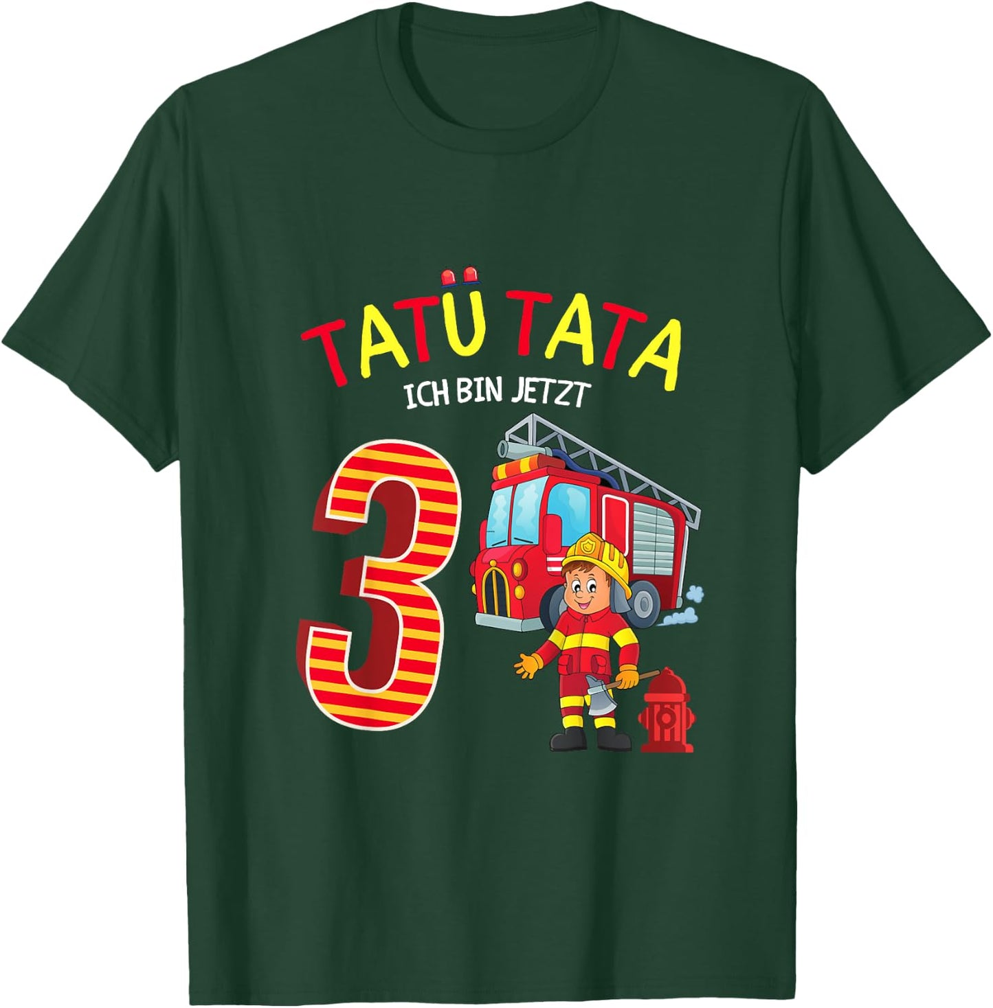 Feuerwehr Feuerwehrmann Kinder Geburtstag 3 Jahre Junge T-Shirt - T-Shirt | Forest