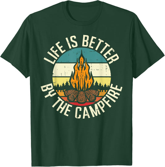 Life Is Better By The Campfire Retro Camper Men Women Kids T-Shirt - T-Shirt | Forest