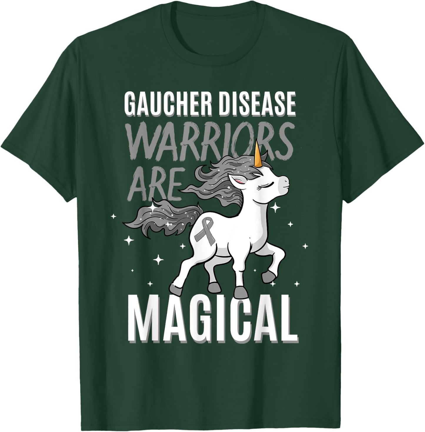 Gaucher Disease Warrior Unicorn Awareness Ribbon Supporter T-Shirt - T-Shirt | Forest