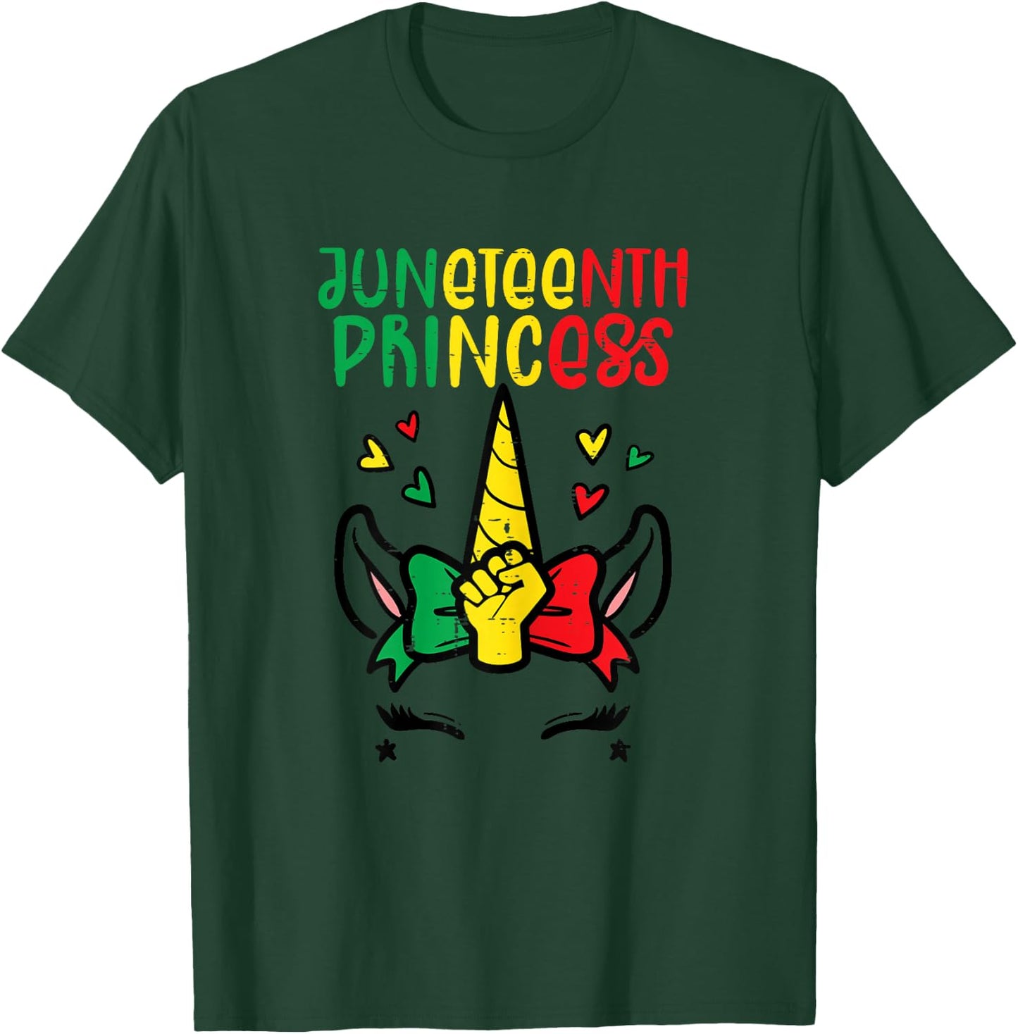 Juneteenth Princess Unicorn Face African Toddler Girls Kids T-Shirt - T-Shirt | Forest