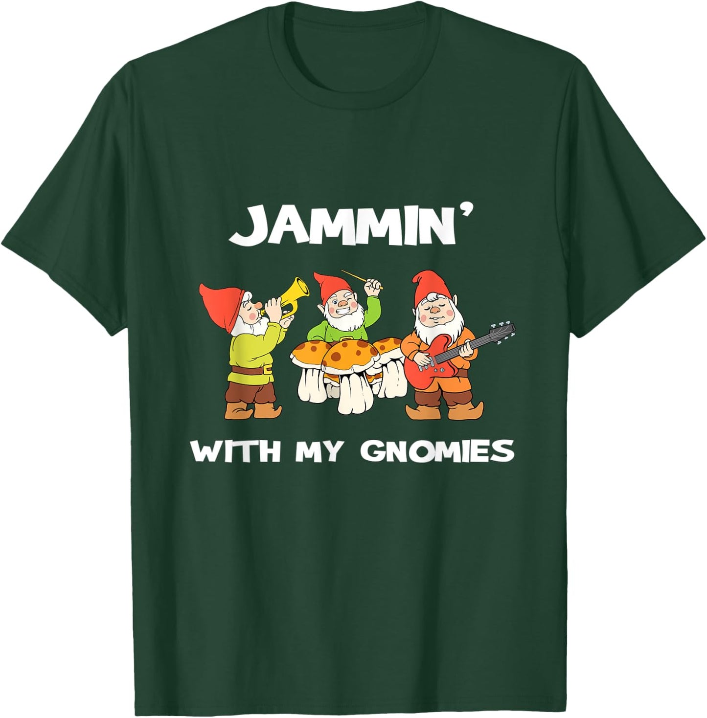 Yard Gnome Gift Jammin With My Gnomies Garden Gnome Gift T-Shirt - T-Shirt | Forest