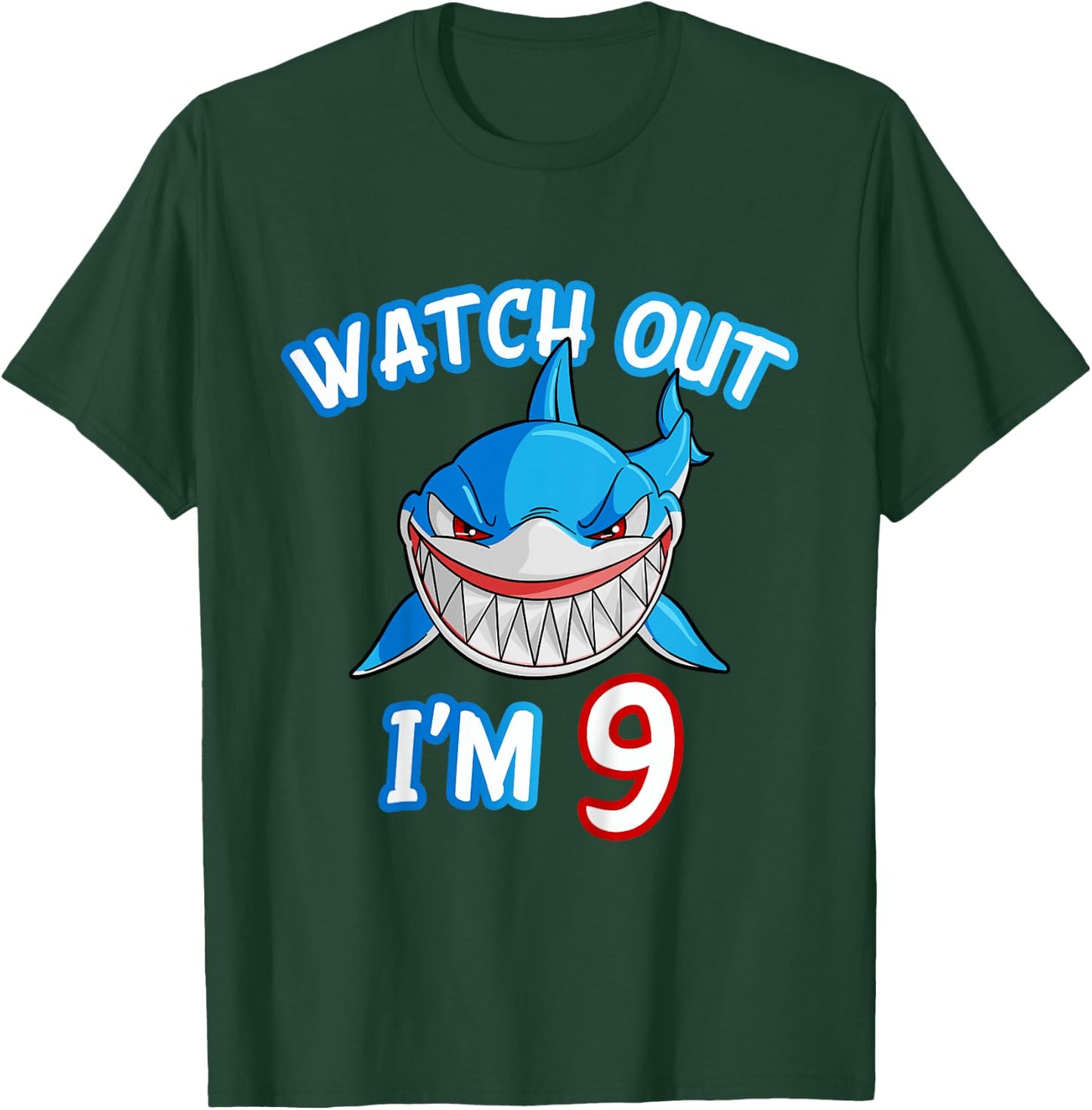 Kids 9 Yrs old Boy Watch Out Shark SHIRT 9th Birthday T-Shirt - T-Shirt | Forest