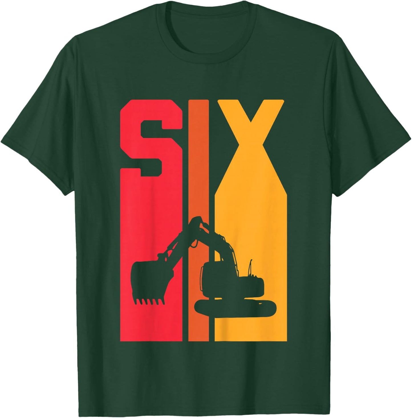 Kids 6th Birthday Boy 6 Year Old Construction Truck Excavator T-Shirt - T-Shirt | Forest
