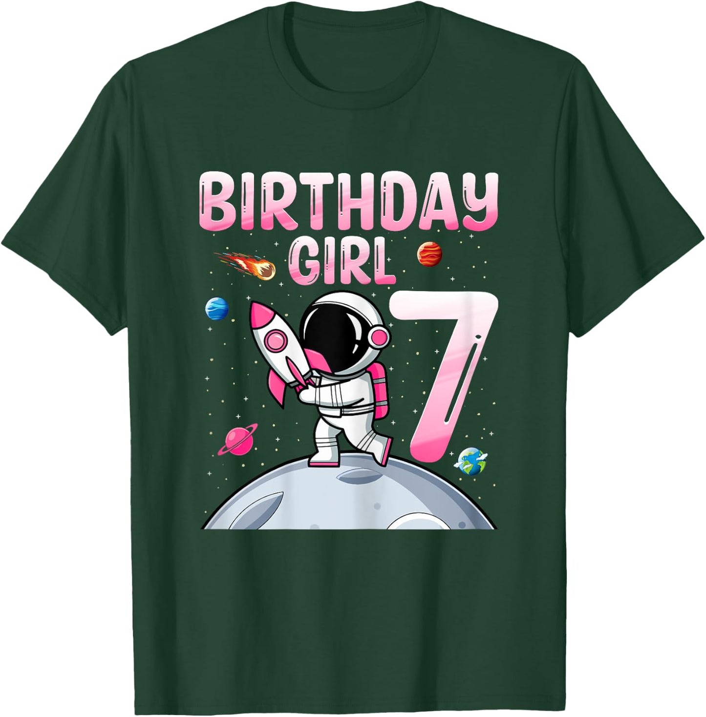 Birthday Girl 7 Years Old Astronaut Space 7th Birthday T-Shirt - T-Shirt | Forest