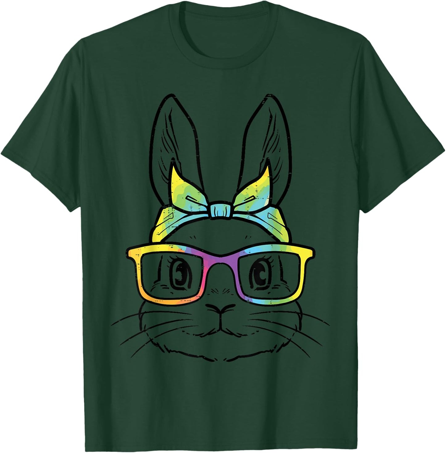 Easter Bunny Face Eyeglasses Bandana Rabbit Women Girls Kids T-Shirt - T-Shirt | Forest