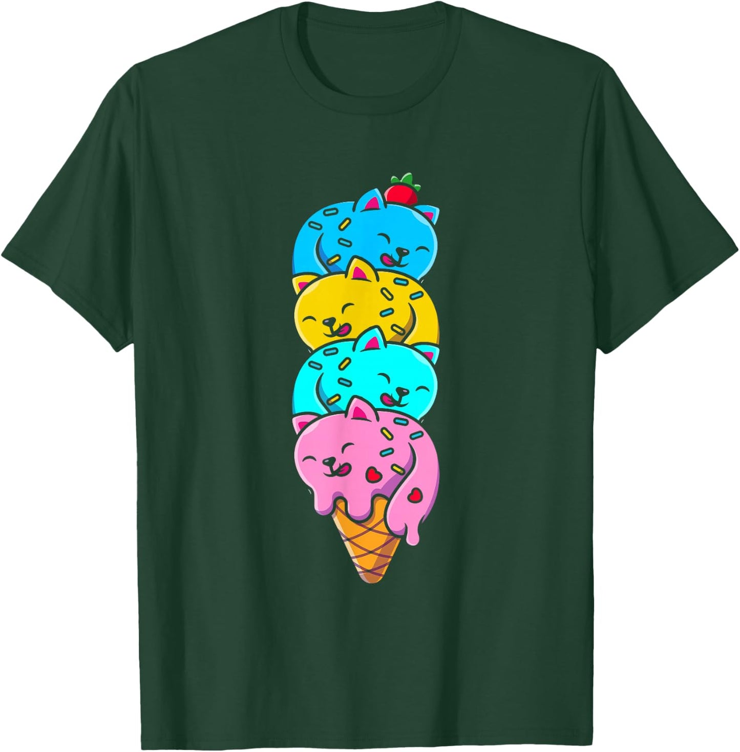 Cat Funny Cute Cat Ice Cream Woman Cute Men Kids T-Shirt - T-Shirt | Forest