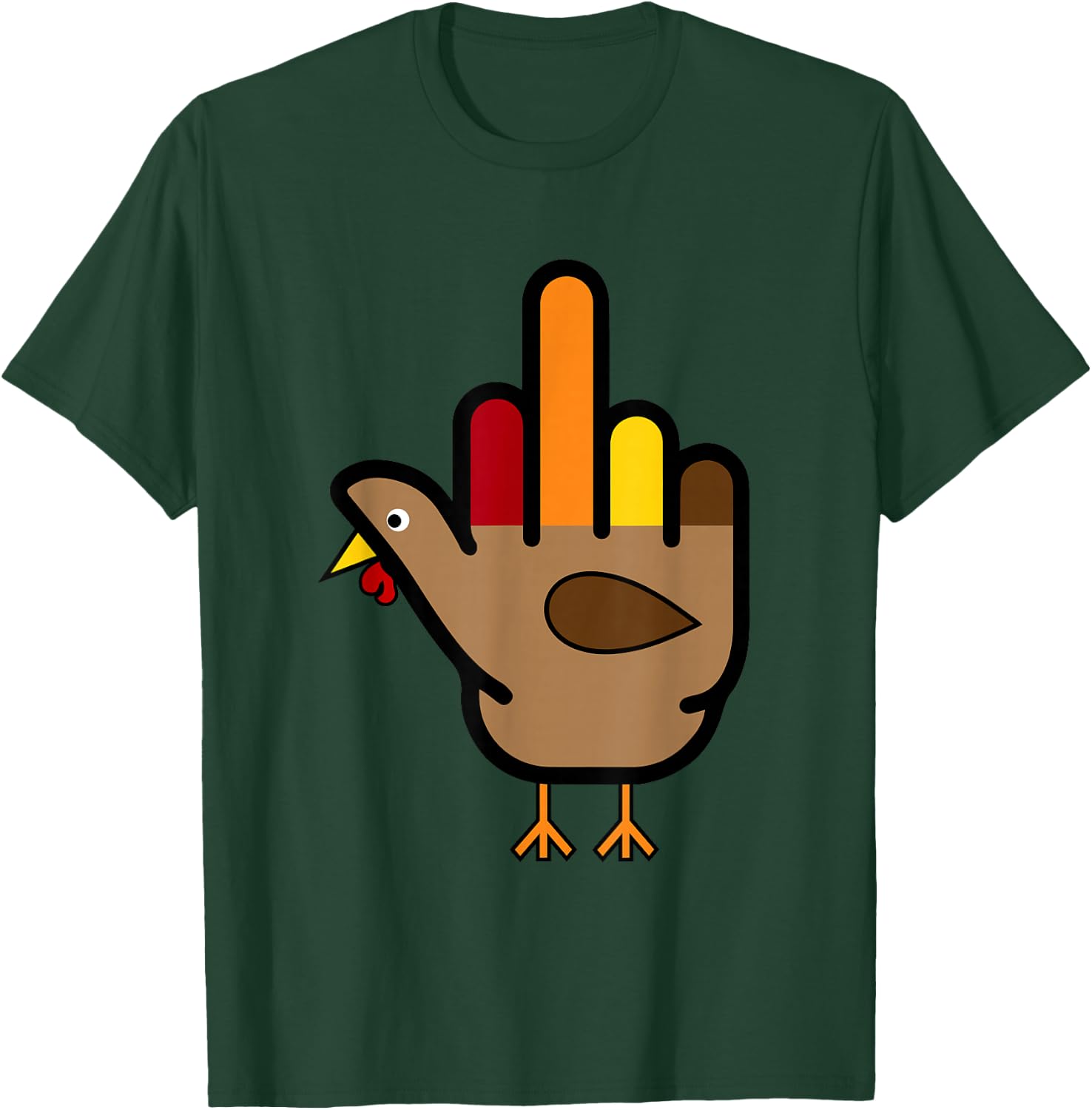 Hand Turkey Middle Finger Funny Adult Thanksgiving holiday T-Shirt - T-Shirt | Forest