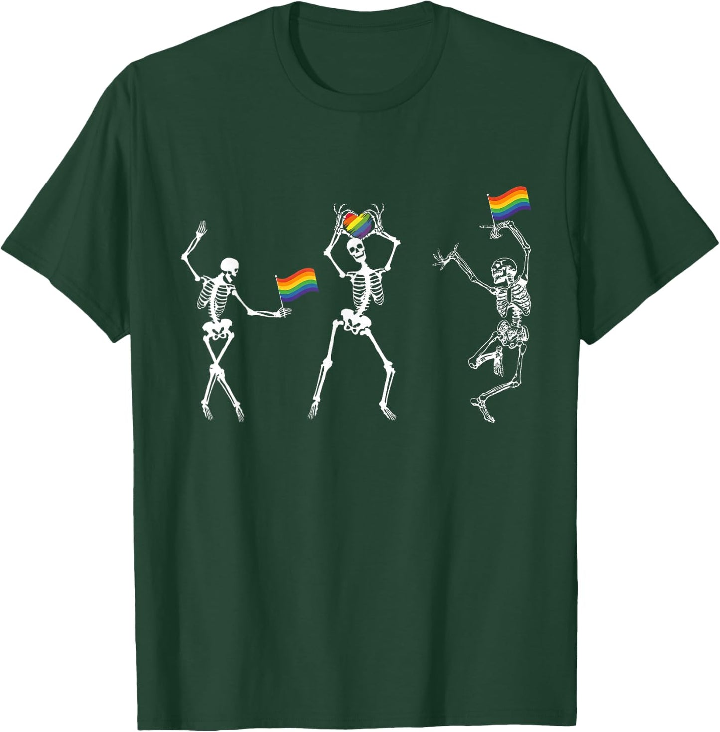 Gay Rainbow Skeleton Dance LGBTQ Pride Month Ally Men Women T-Shirt - T-Shirt | Forest