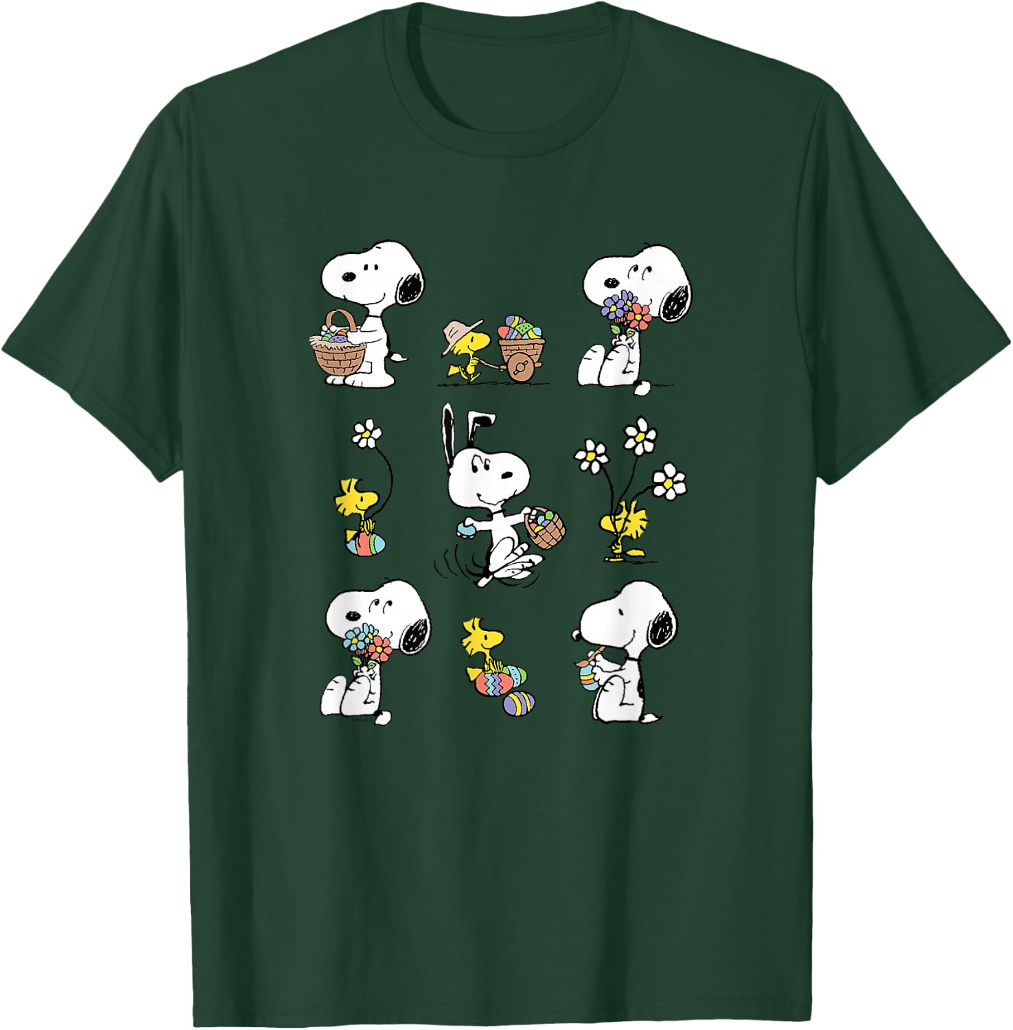 Peanuts Snoopy Woodstock Easter Spring Pattern , gray T-Shirt - T-Shirt | Forest