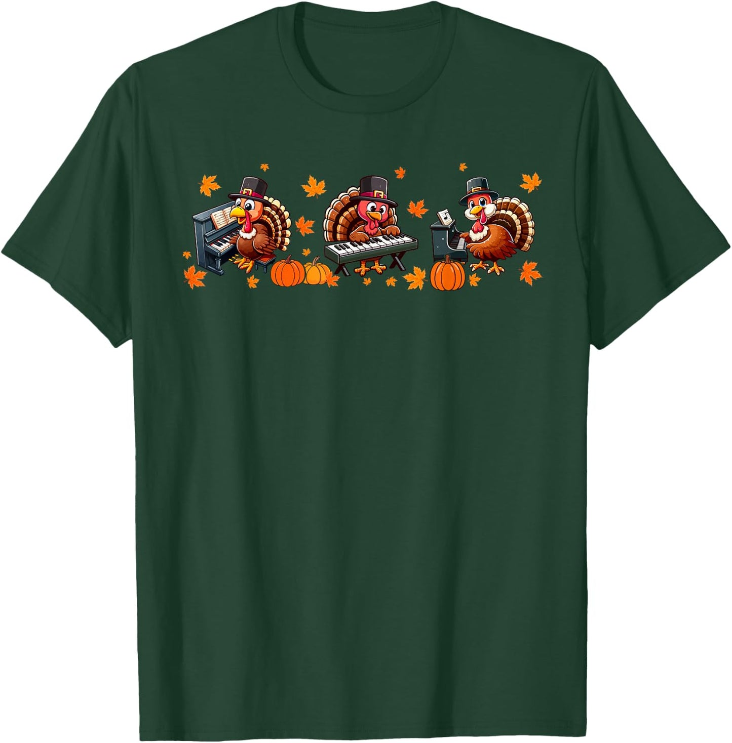 Three Thanksgiving Turkeys Playing Piano Instrumentalist T-Shirt - T-Shirt | Forest