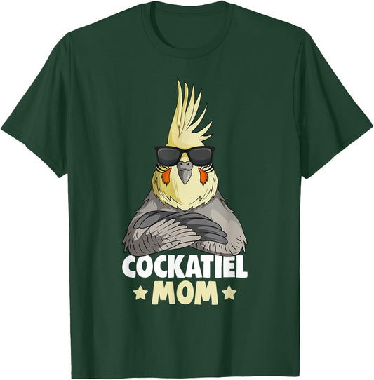 Cute Bird Lover Apparel & Gift Ideas Cockatiel Mom Women's Black Small Modern T-Shirt - T-Shirt | Forest
