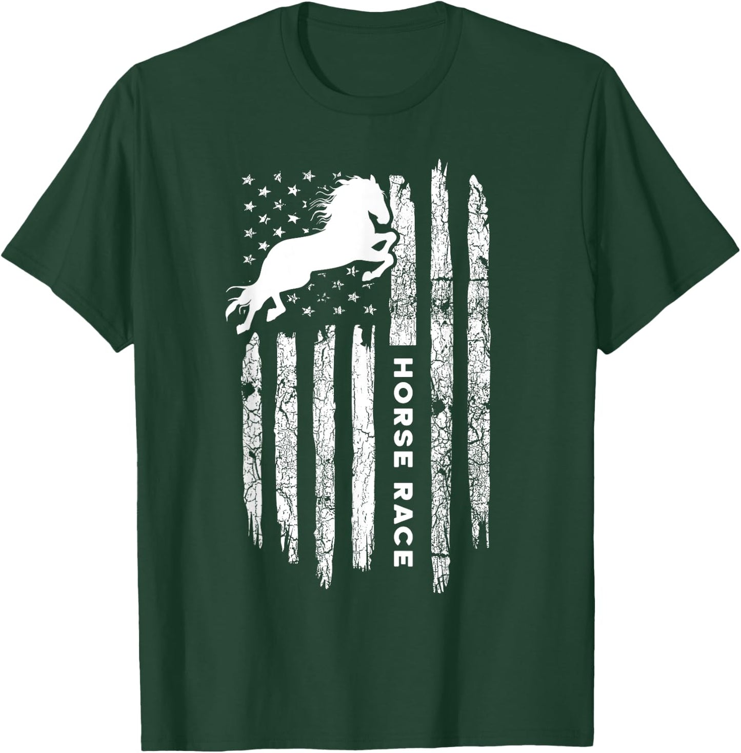 American Flag Horse Race Apparel - Vintage Horse Racing T-Shirt - T-Shirt | Forest