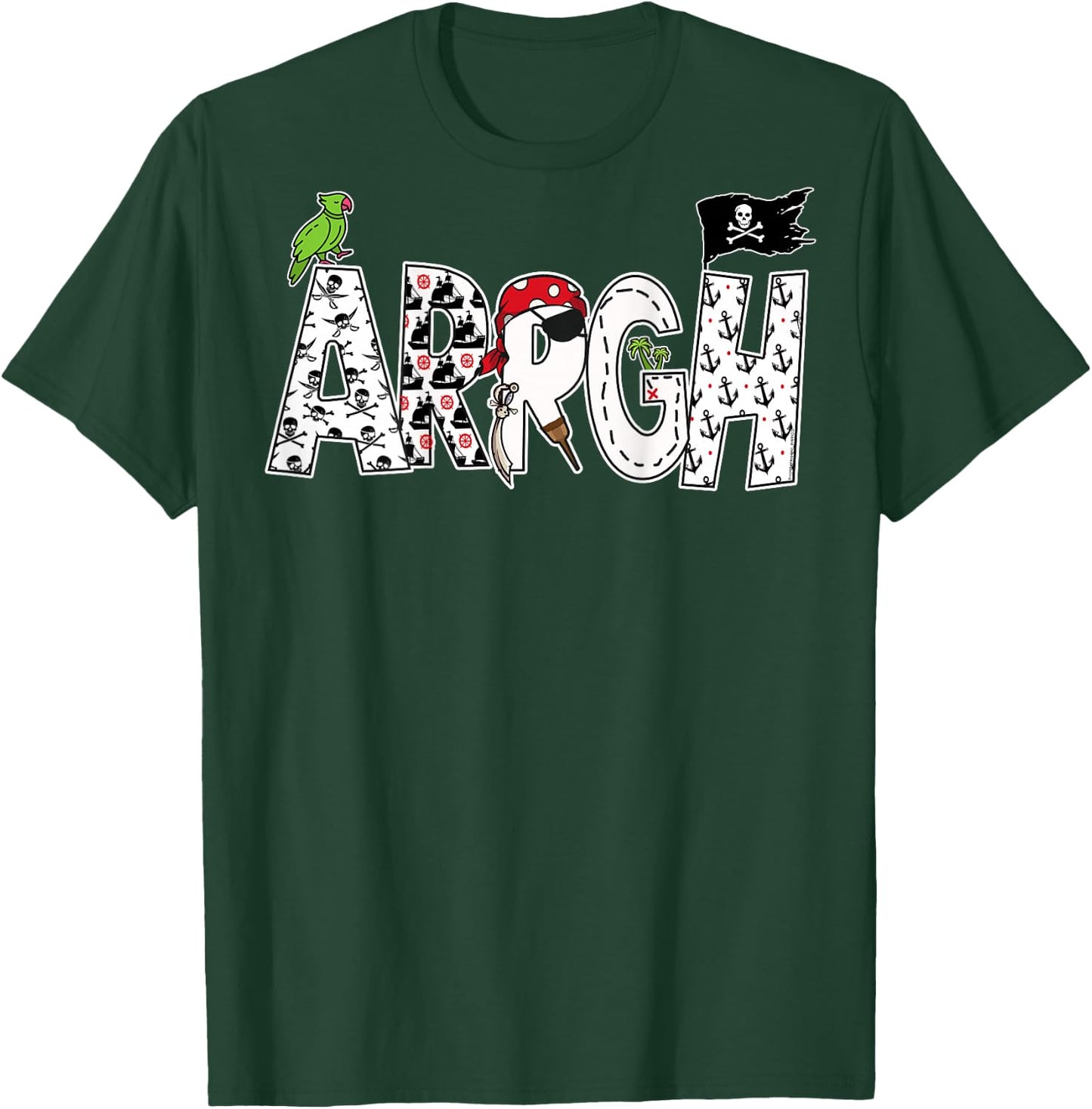 On Back | Fun Arrgh Pirate Style Pirate Costume ARGH Pirate T-Shirt - T-Shirt | Forest