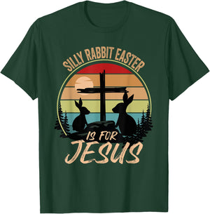 Silly Rabbit Easter Is For Jesus Retro Vintage Easter Day T-Shirt - T-Shirt | Forest