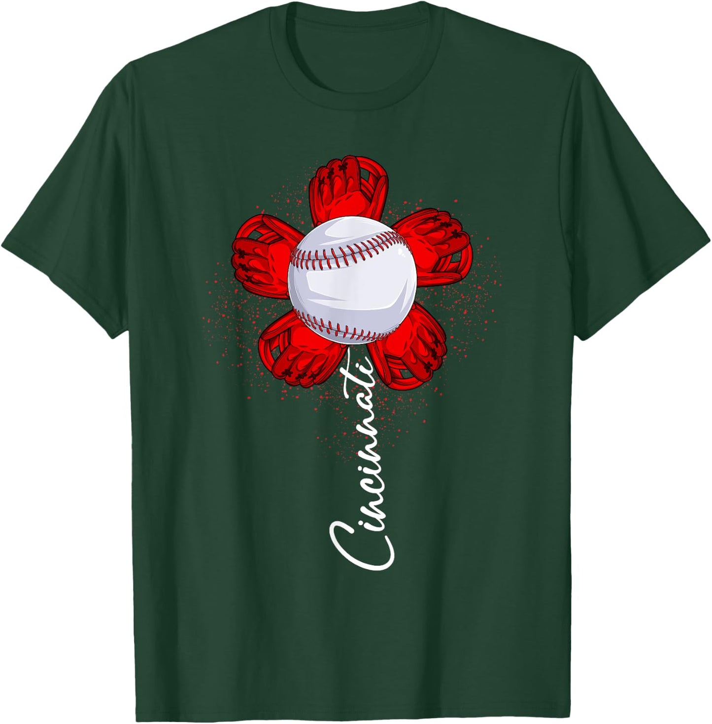 Cute Flower Cincinnati Retro Baseball Lover Game Day T-Shirt - T-Shirt | Forest