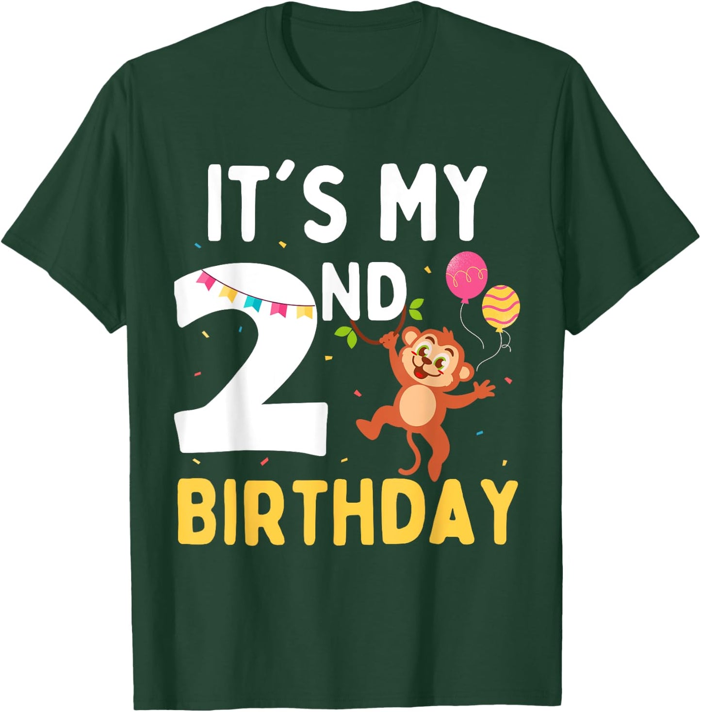 It's My 2nd Birthday Zoo Monkey Animals for Kids 2 Year Old T-Shirt - T-Shirt | Forest