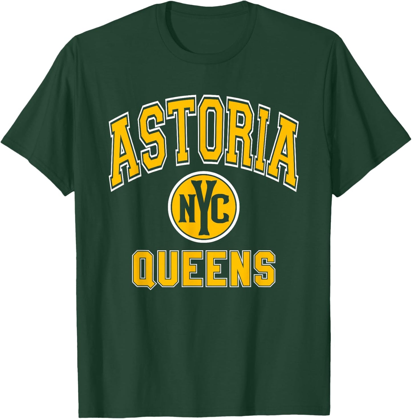 Astoria Queens Text NYC Circle Amber Print T-Shirt - T-Shirt | Forest