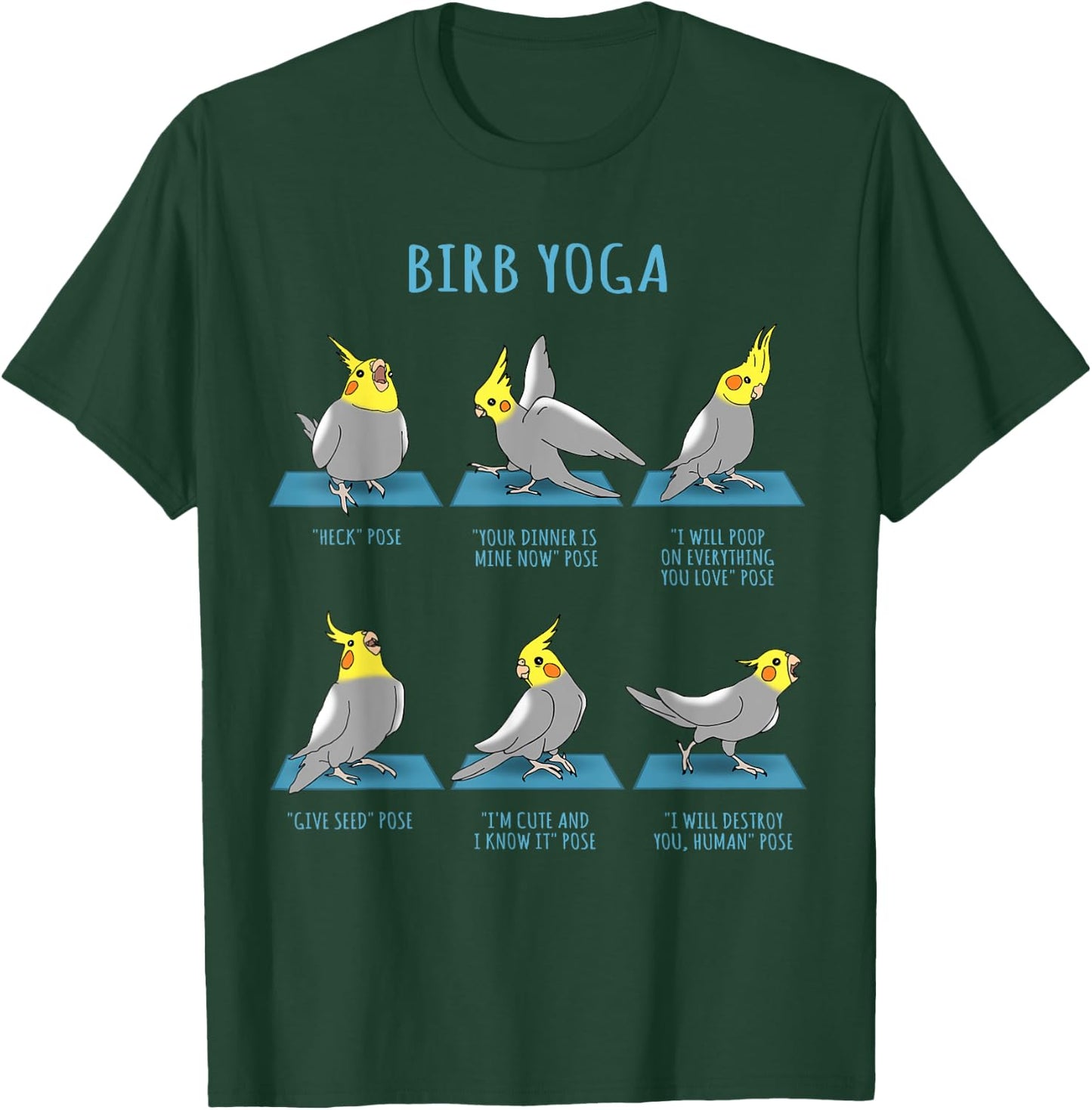 Funny Cockatiel Yoga Poses Birb Memes Cute Parrot Doodle T-Shirt - T-Shirt | Forest