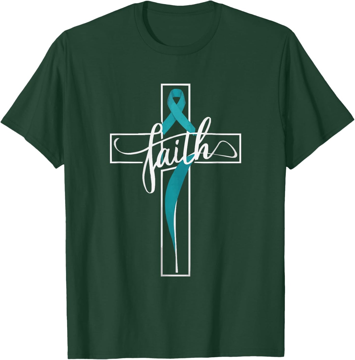 Ovarian Cancer Awareness Ovary Disease Teal Ribbon T-Shirt - T-Shirt | Forest