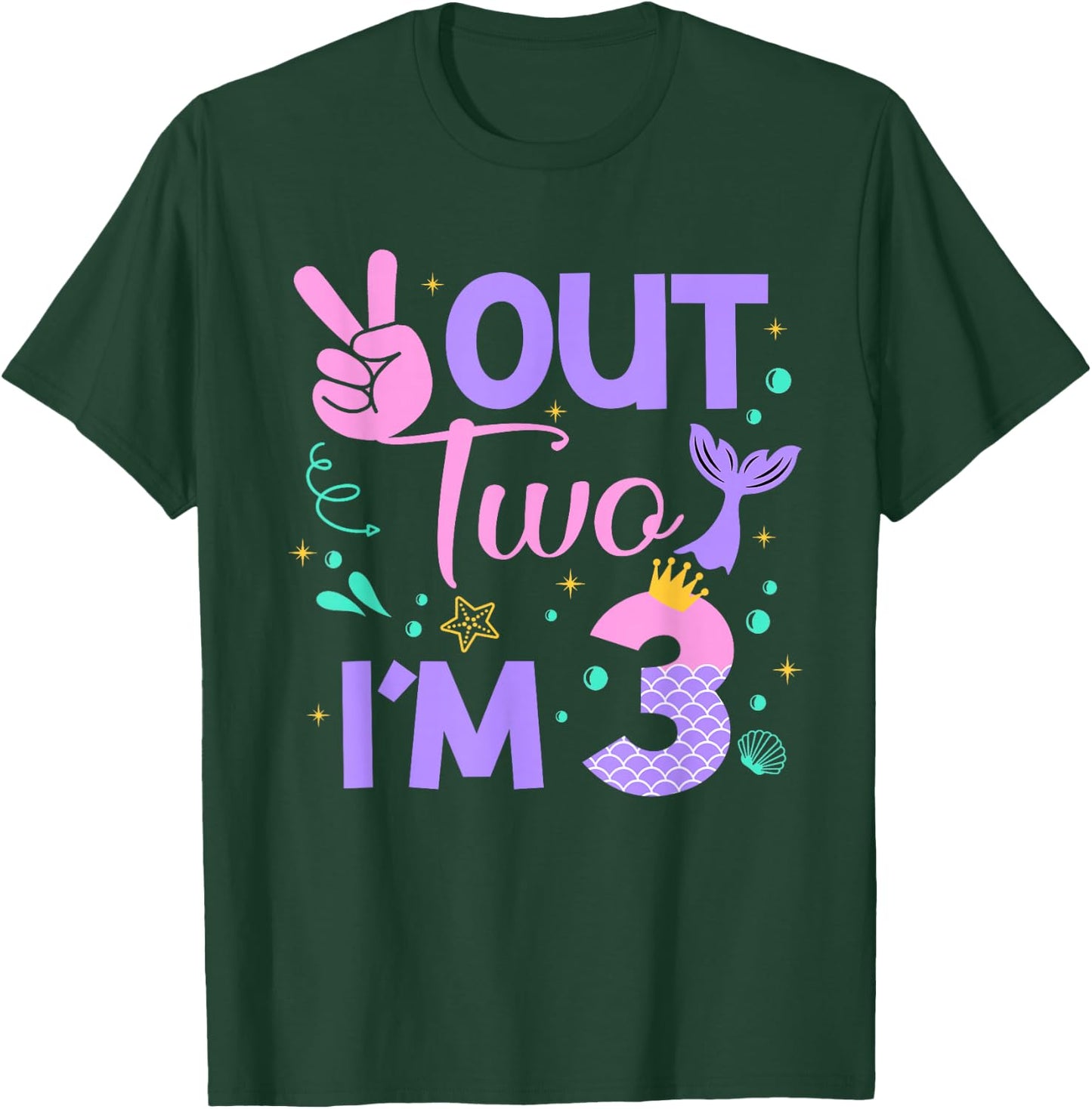 Peace Out Two I'm 3 Mermaid 3rd Happy Birthday Girl T-Shirt - T-Shirt | Forest