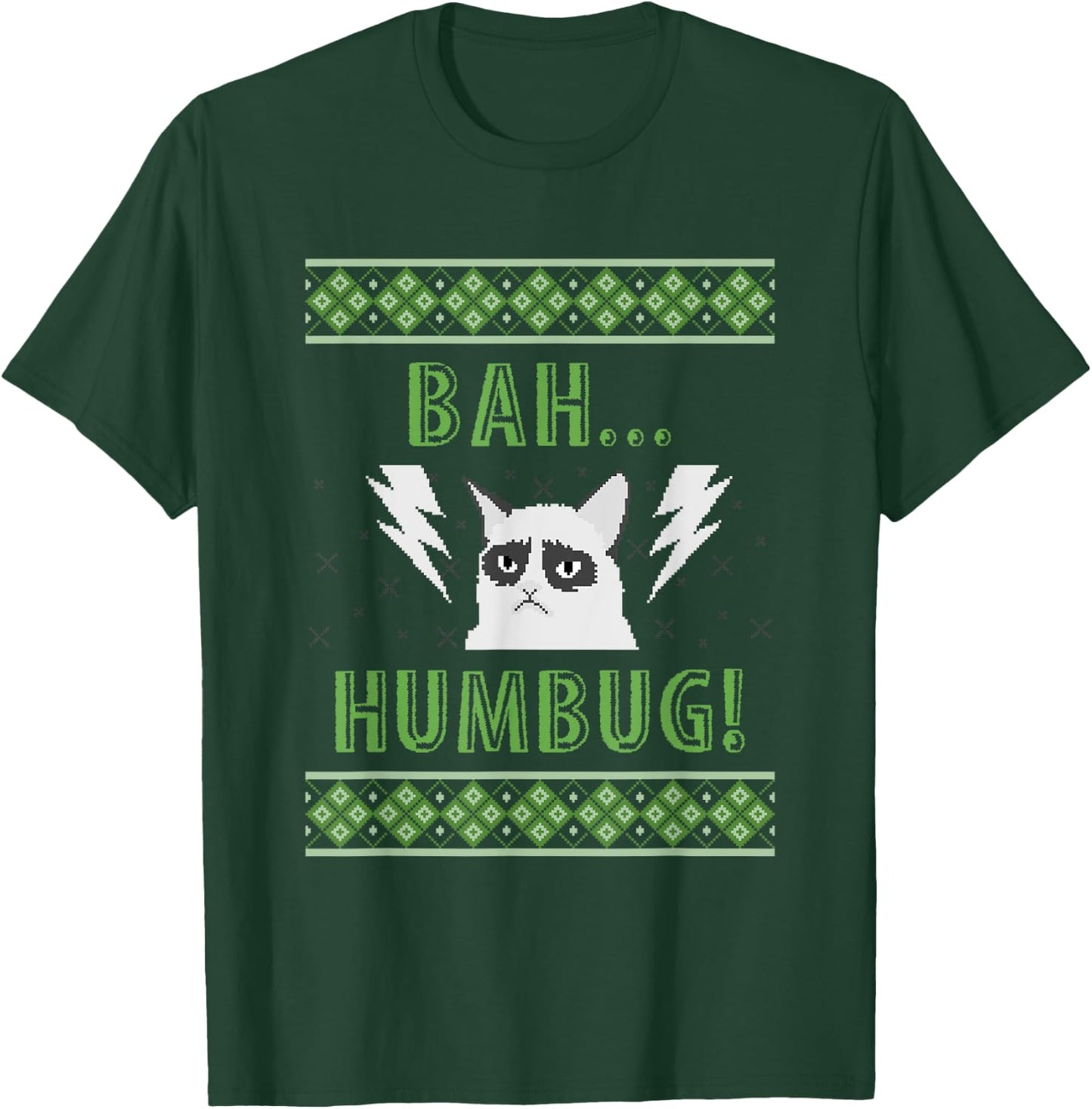 Bah Humbug Grouchy Cat Ugly Christmas Sweater Style T Shirt Women Kids T-Shirt - T-Shirt | Forest