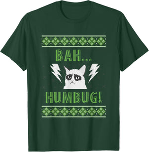 Bah Humbug Grouchy Cat Ugly Christmas Sweater Style T Shirt Women Kids T-Shirt - T-Shirt | Forest