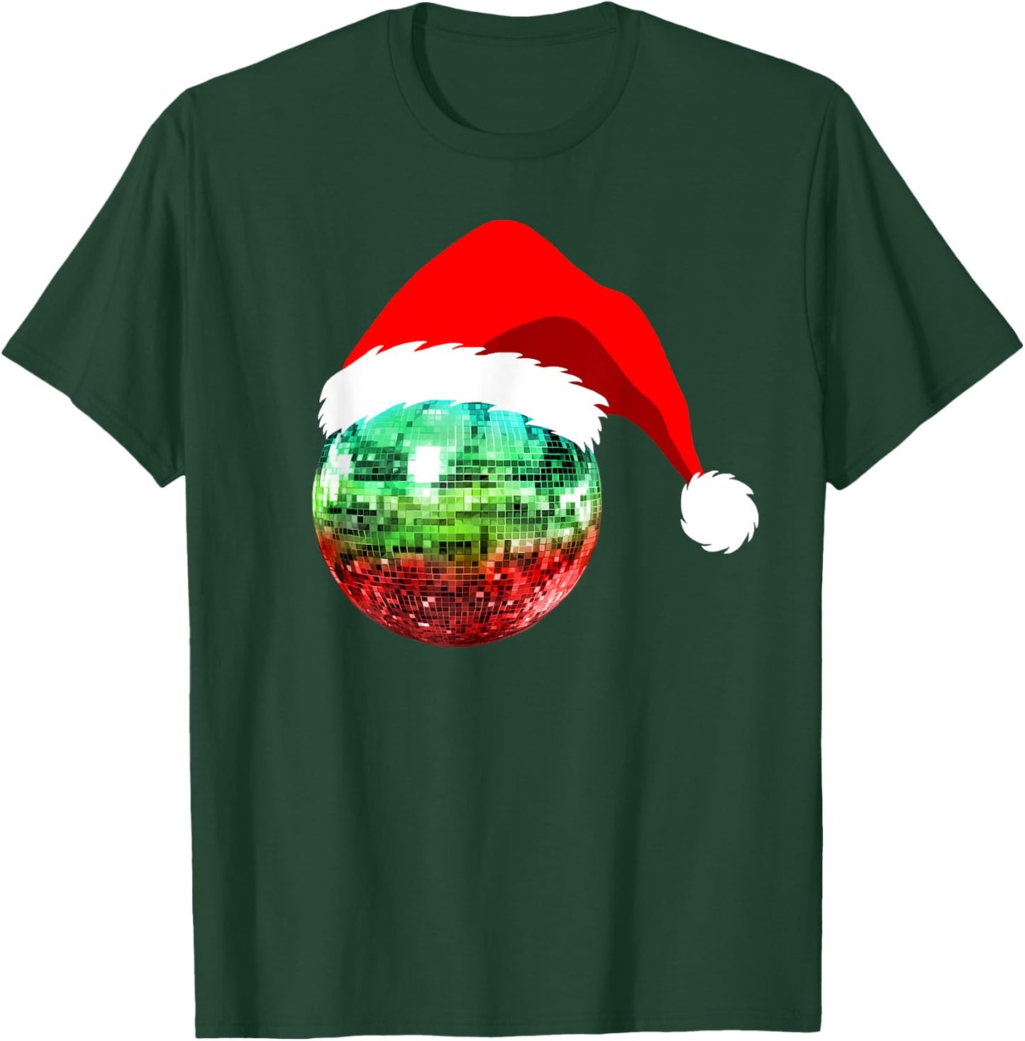 Red and Green Santa Christmas Disco Ball T-Shirt - T-Shirt | Forest