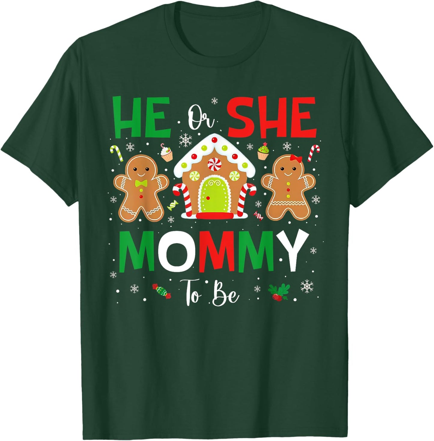 Gingerbread He or She Mommy To Be Christmas Gender Reveal T-Shirt - T-Shirt | Forest