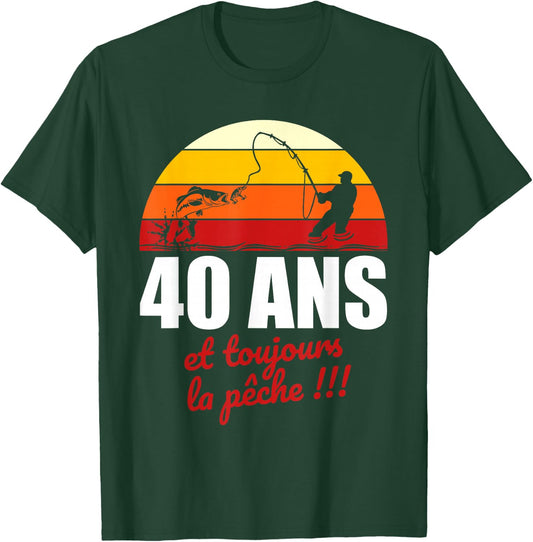 40 years and always fishing | Birthday Gift Fishing , Black, S T-Shirt - T-Shirt | Forest