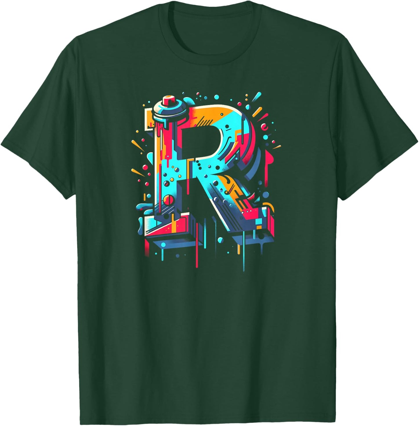 Initial Letter R with Name in Graffiti Style Art T-Shirt - T-Shirt | Forest