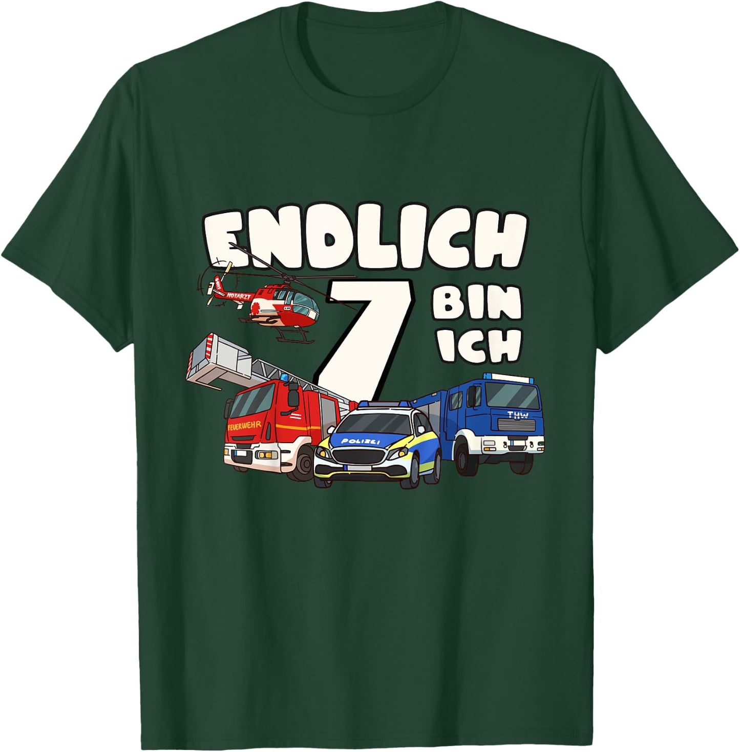 Kinder 7. Geburtstag Polizei, Feuerwehr, THW & Rettungsdienst T-Shirt - T-Shirt | Forest