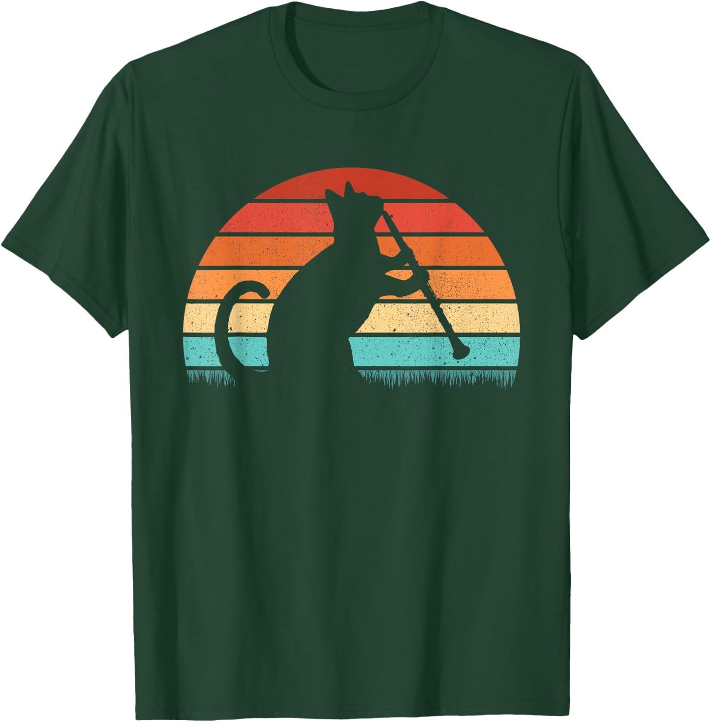 Clarinet Cat Player - Retro Clarinetist Music Lover T-Shirt - T-Shirt | Forest