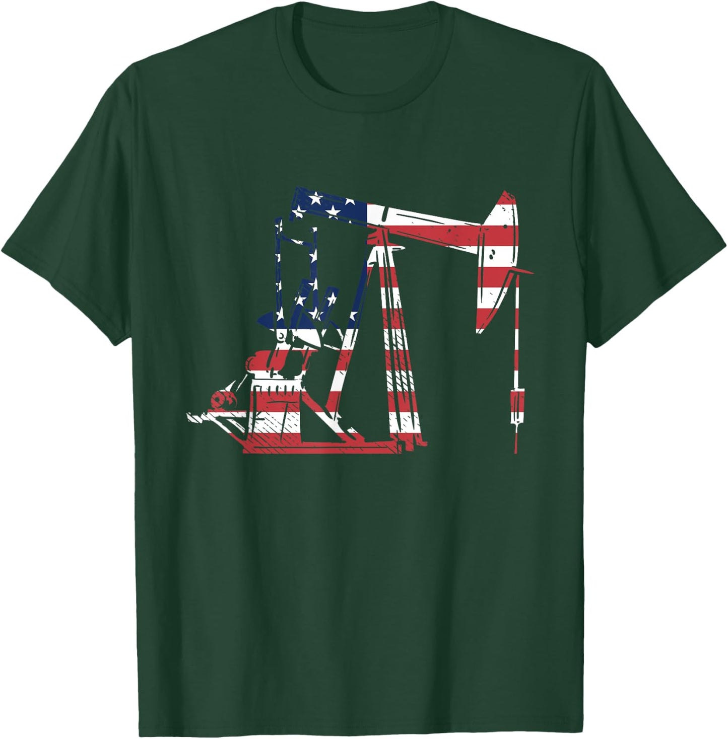 Oilfield Rig USA American Flag Oil Field Refinery Worker T-Shirt - T-Shirt | Forest