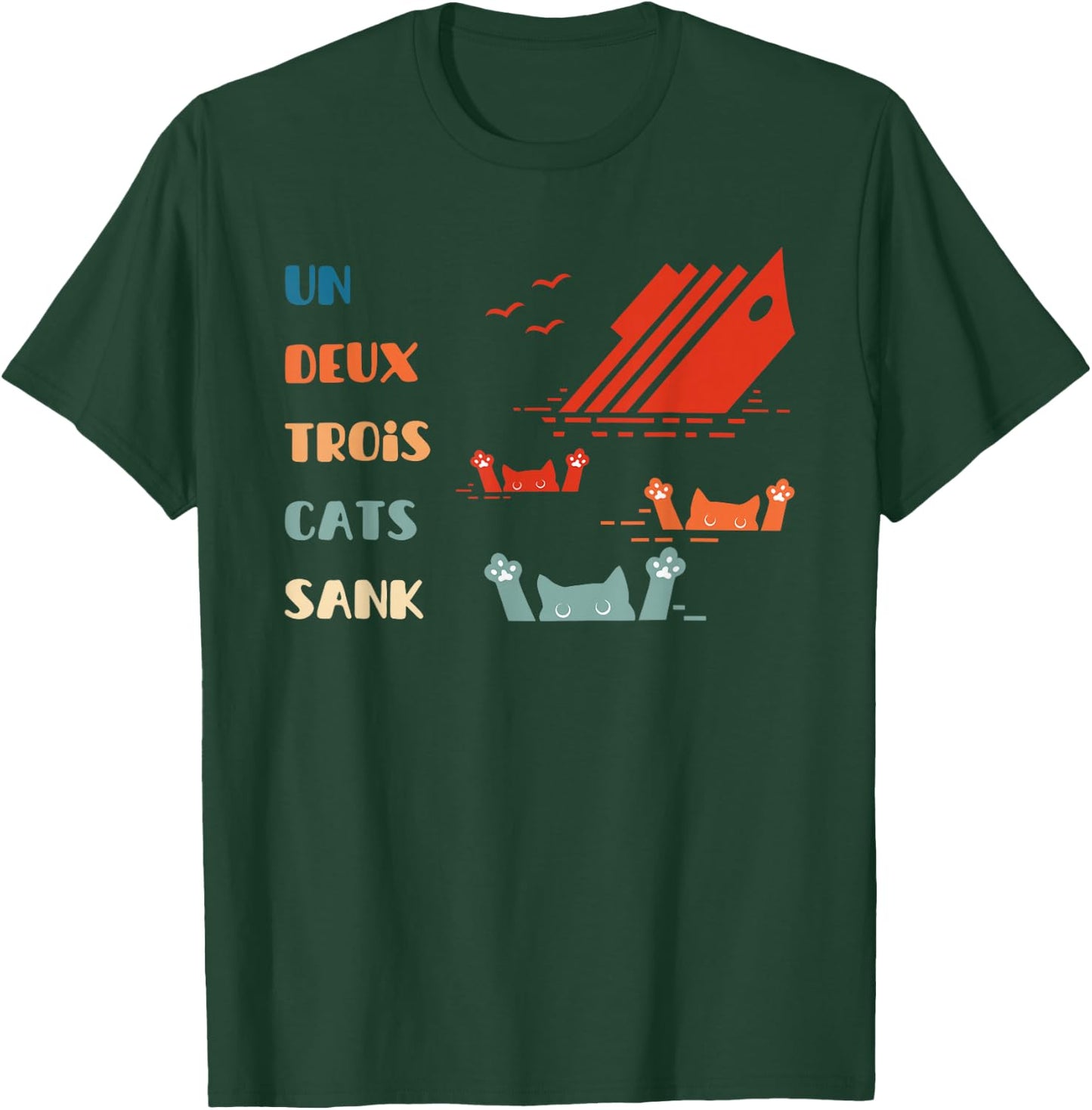 Un-Deux-Trois Cats Sank Funny Retro Vintage T-Shirt - T-Shirt | Forest