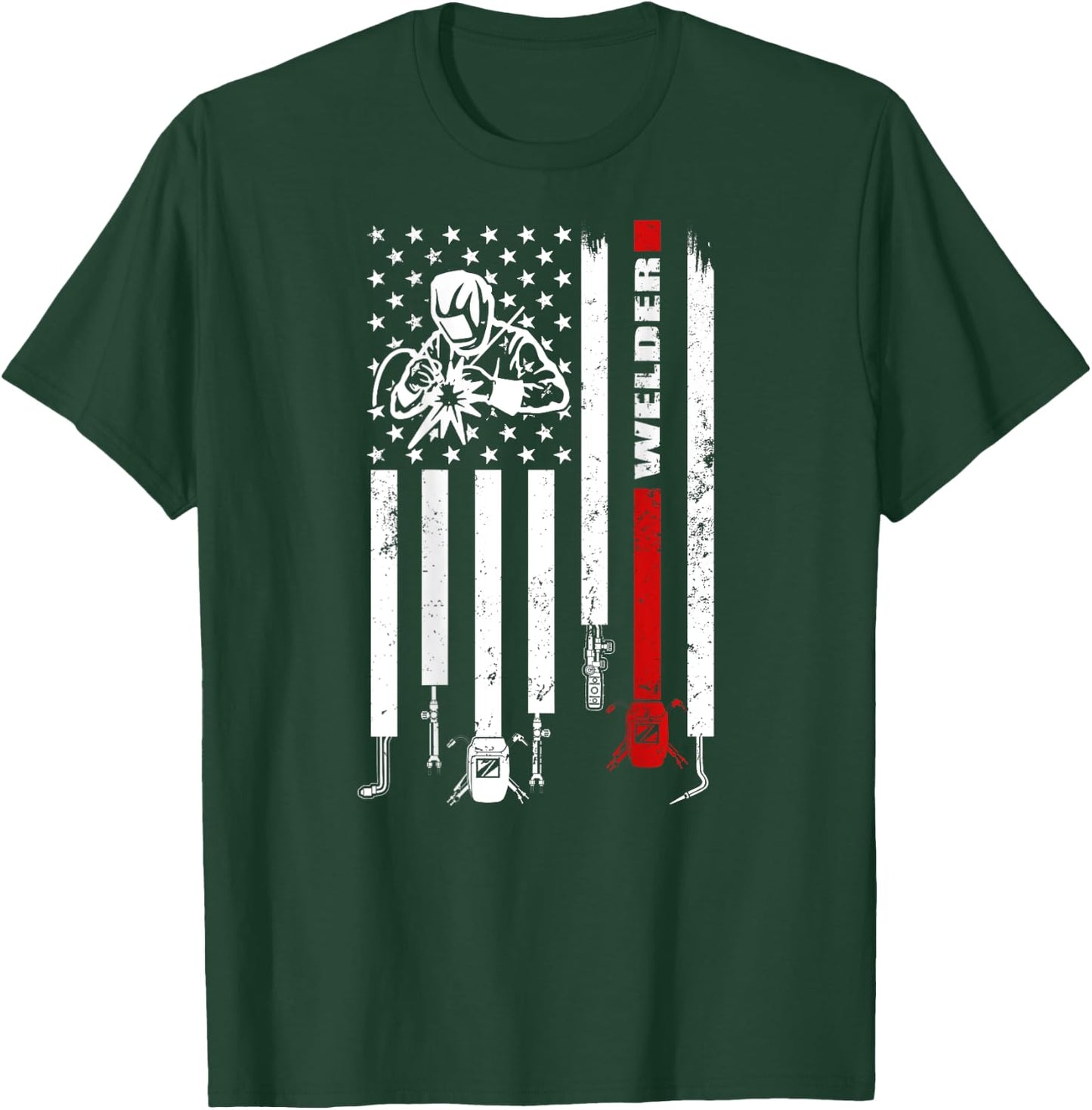Vintage USA American Flag Welder Gift Patriotic Welding Men T-Shirt - T-Shirt | Forest