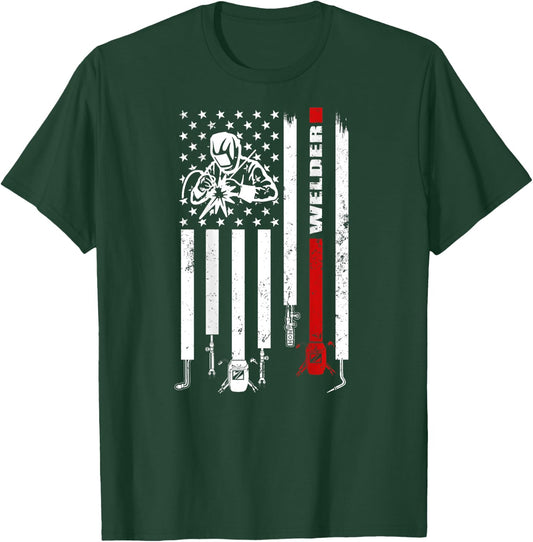 Vintage USA American Flag Welder Gift Patriotic Welding Men T-Shirt - T-Shirt | Forest