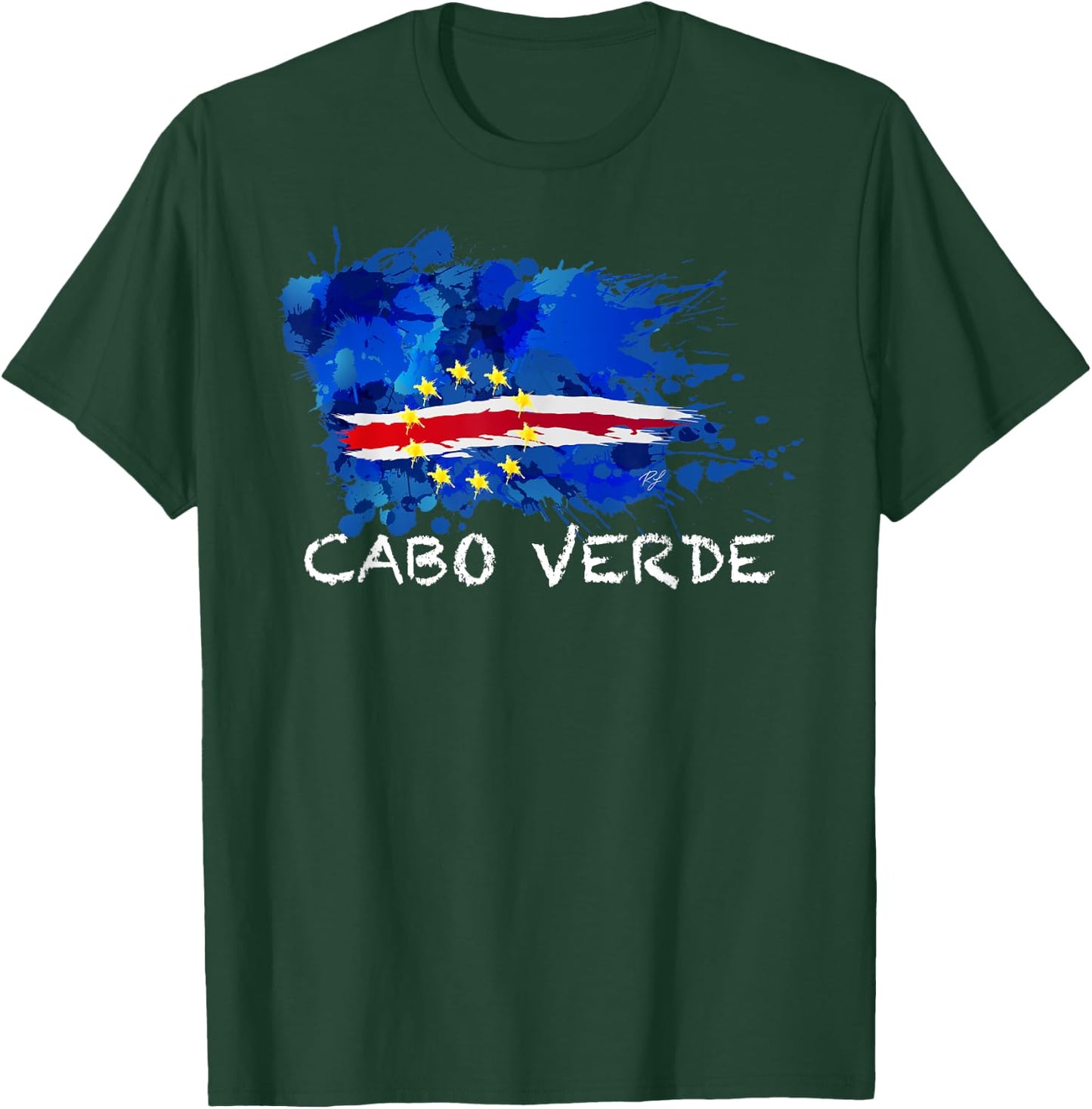 Cabo Verde Flagge mit weißem Text T-Shirt - T-Shirt | Forest