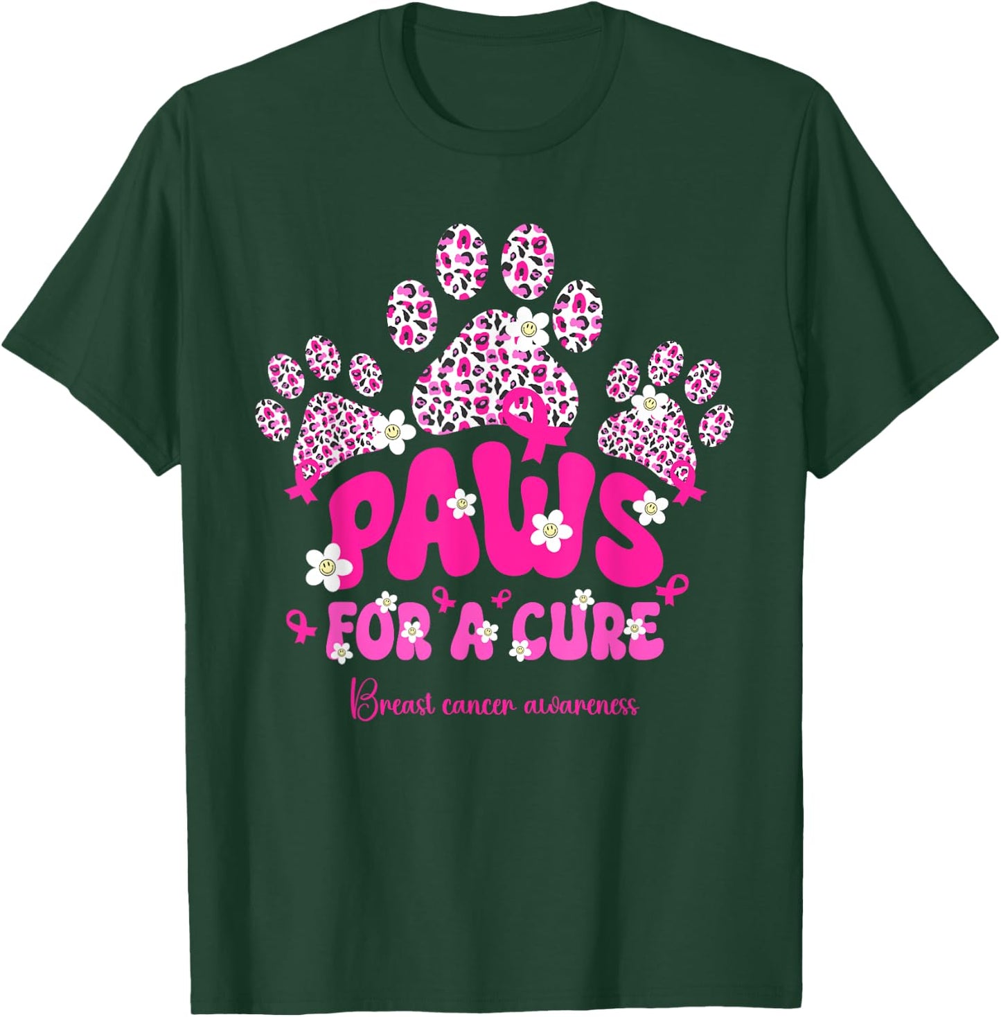 Paws for A Cure Breast Cancer Dog Lover Warrior Dog Paw Women Girls Kids T-Shirt - T-Shirt | Forest