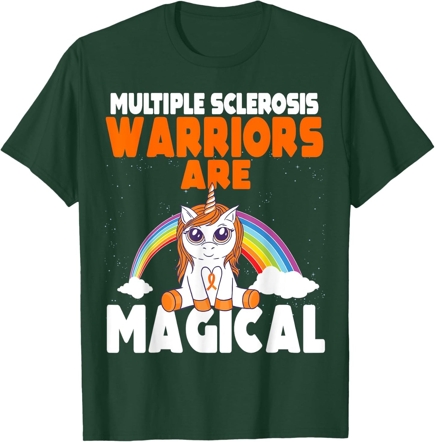 Multiple Sclerosis Awareness Orange Ribbon Magical Unicorn T-Shirt - T-Shirt | Forest
