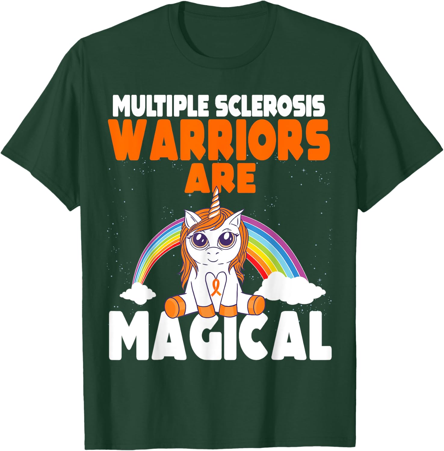 Multiple Sclerosis Awareness Orange Ribbon Magical Unicorn T-Shirt - T-Shirt | Forest