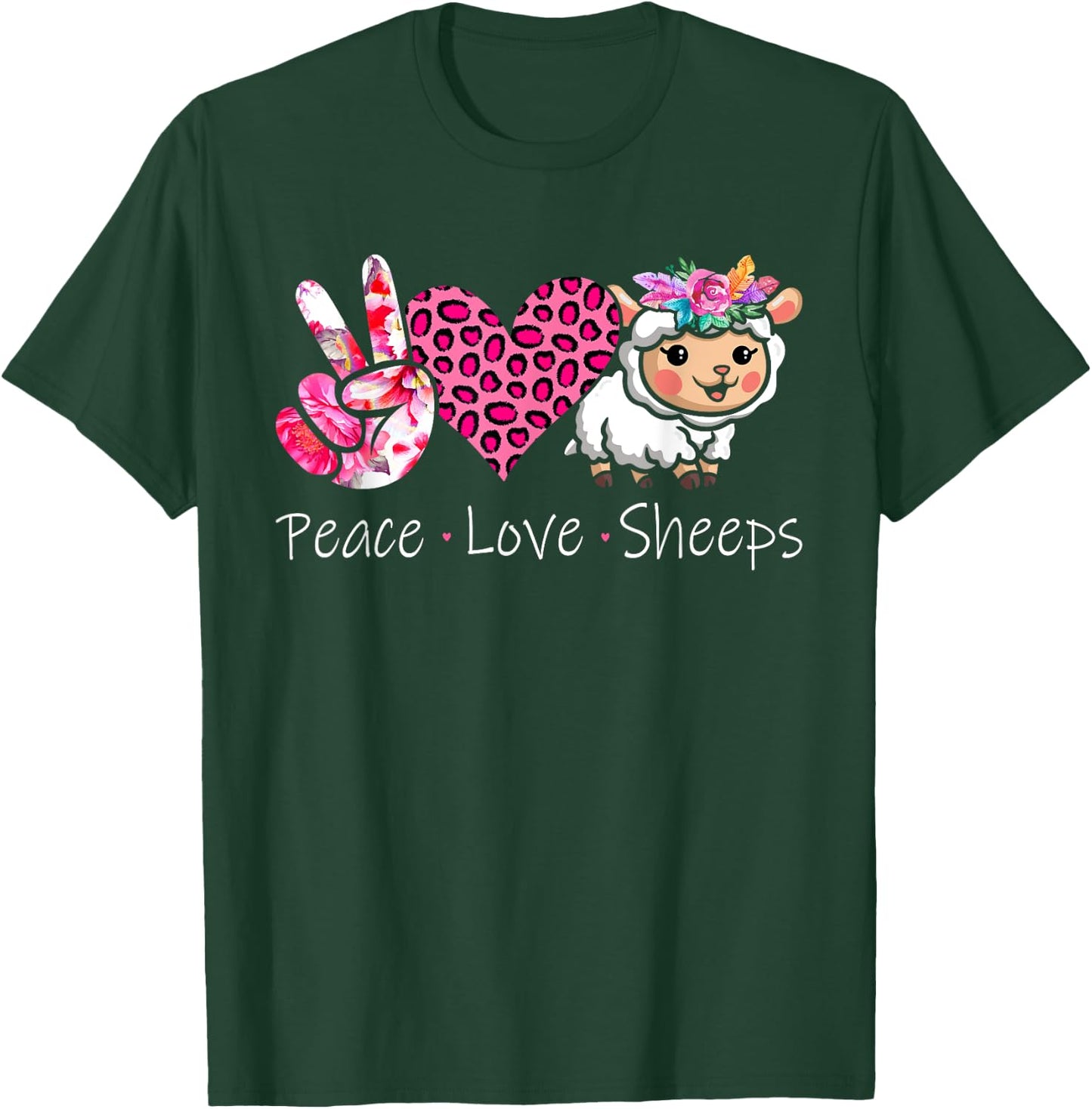 Peace Love Sheeps Peace Hand Sign Heart Floral Sheep Farmer T-Shirt - T-Shirt | Forest