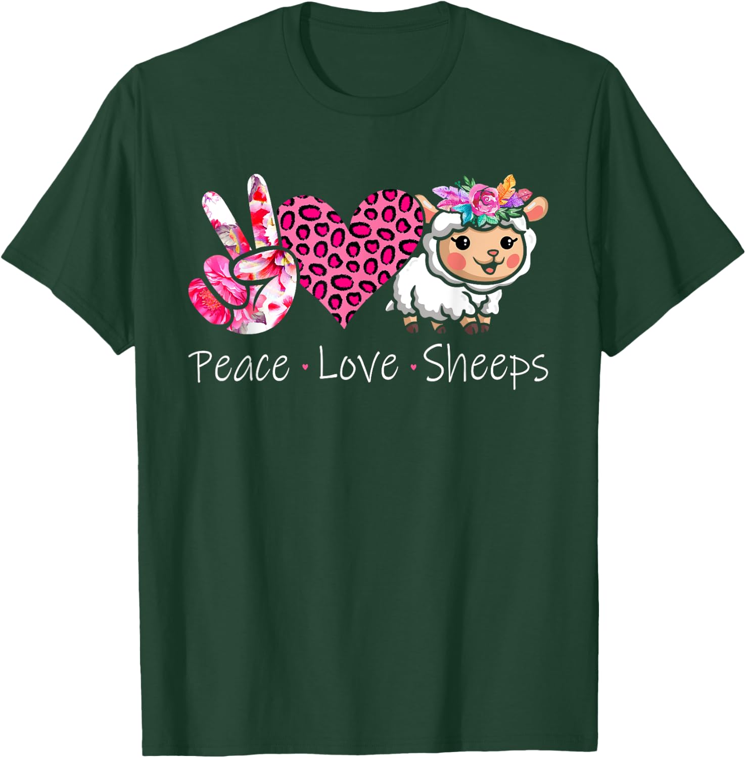 Peace Love Sheeps Peace Hand Sign Heart Floral Sheep Farmer T-Shirt - T-Shirt | Forest