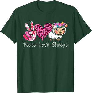 Peace Love Sheeps Peace Hand Sign Heart Floral Sheep Farmer T-Shirt - T-Shirt | Forest