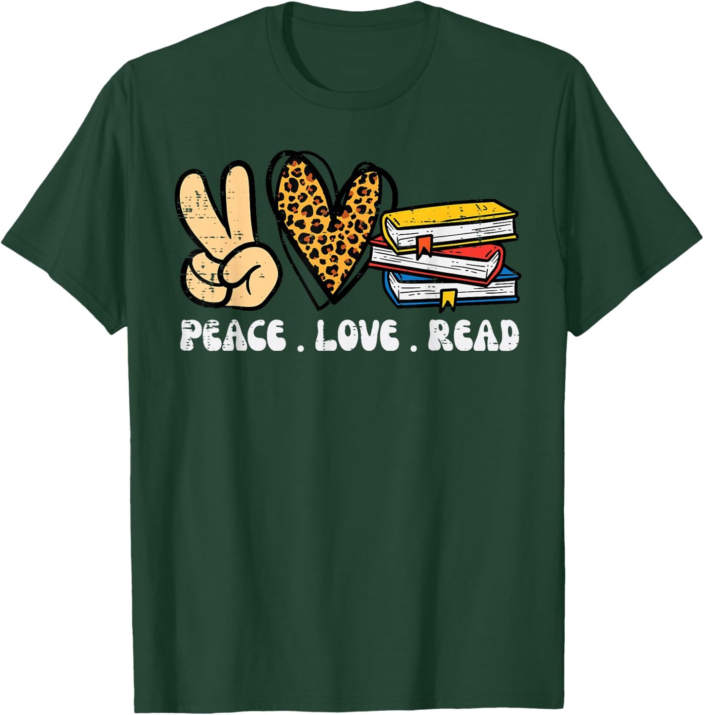 Leopard Peace Love Read Book Lover Librarian Bookworm Women T-Shirt - T-Shirt | Forest