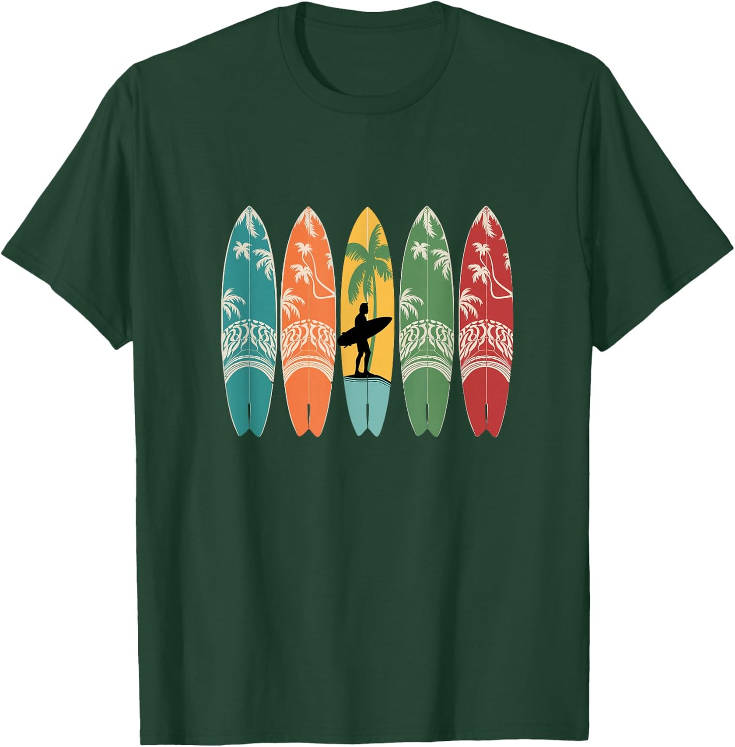 Colourful Surfboard Men Women Kids Surfer Surfboard , black T-Shirt - T-Shirt | Forest