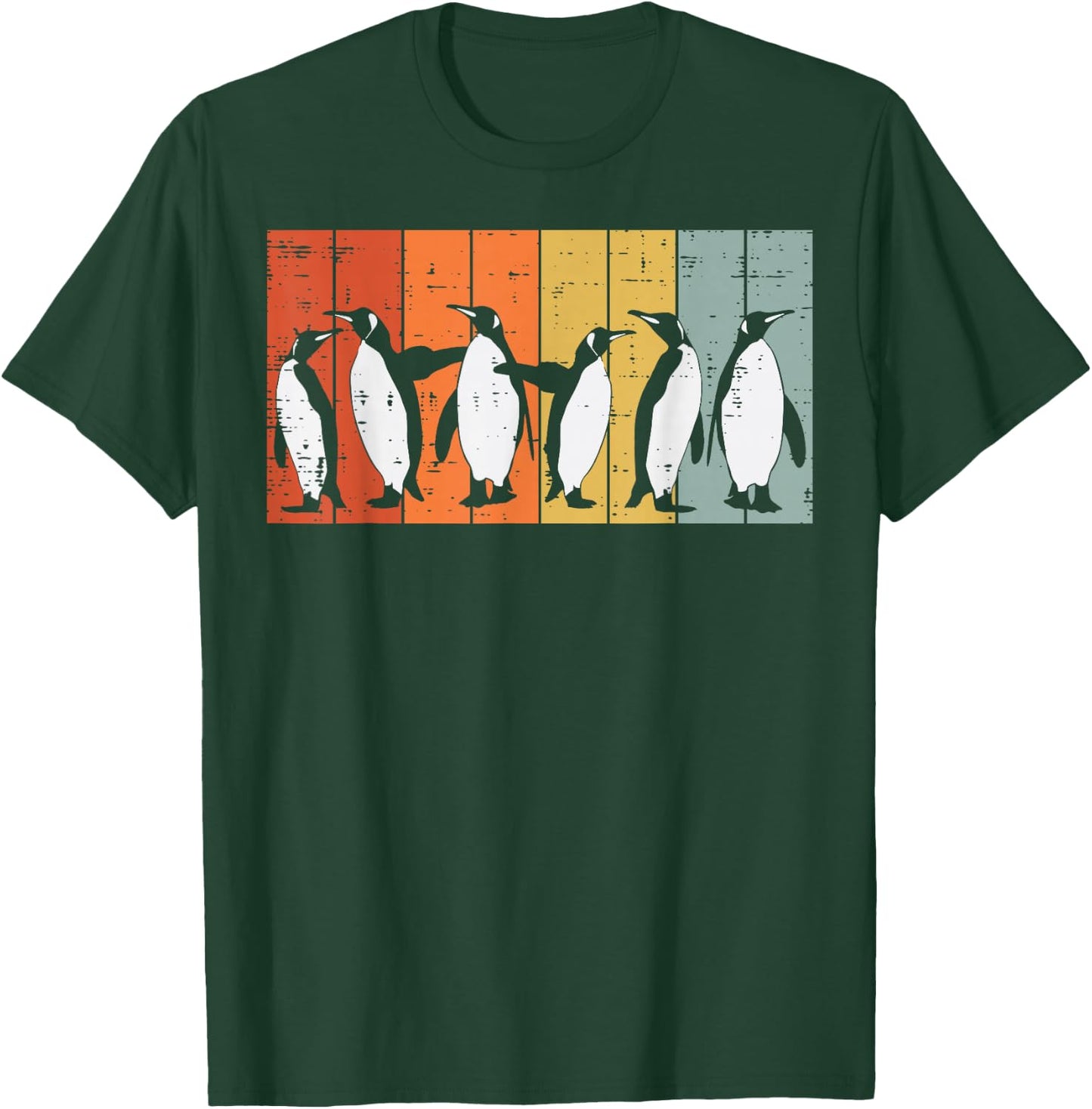 Penguins Retro Stripes Retro Antarctic Bird Kids Men Women T-Shirt - T-Shirt | Forest