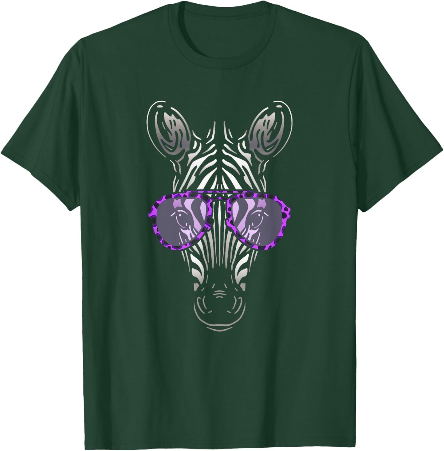Zebra in Purple Leopard Print Sunglasses Funny Art Graphic T-Shirt - T-Shirt | Forest