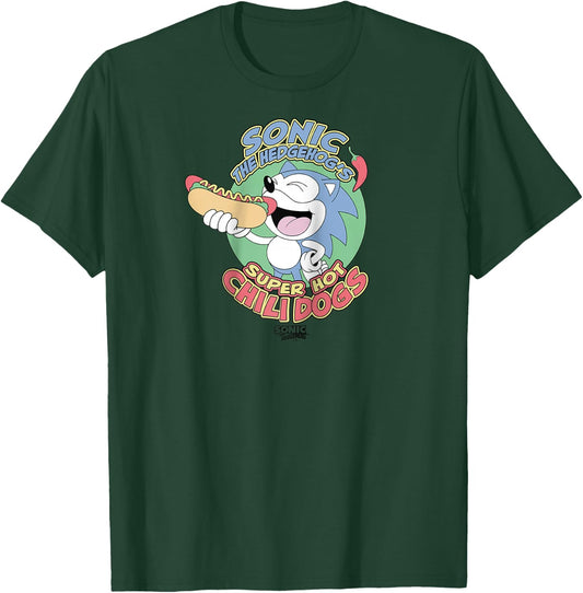 Sonic The Hedgehog Super Hot Chili Dogs Retro Ad Raglan Baseball T-Shirt - T-Shirt | Forest