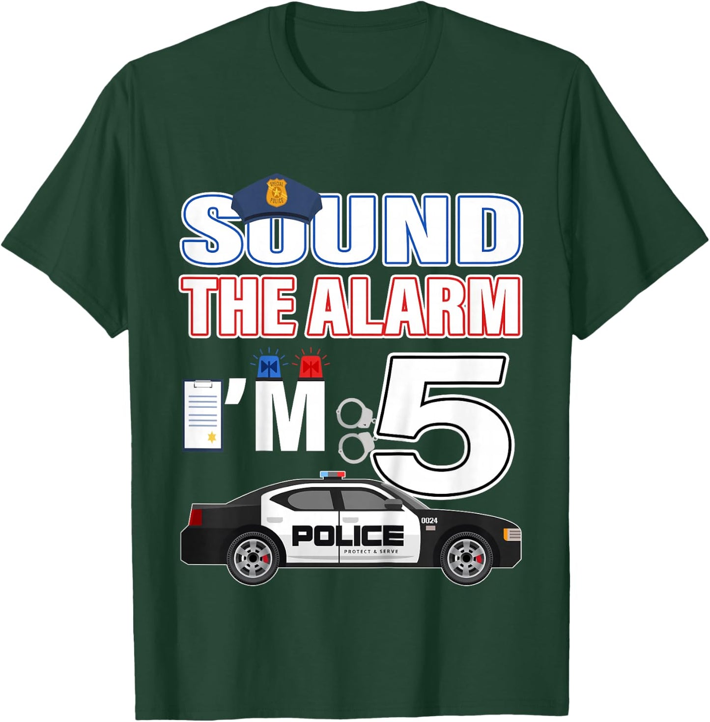 Kids Police Car 5th Birthday Boy 5 year old Cop Policeman Officer T-Shirt - T-Shirt | Forest